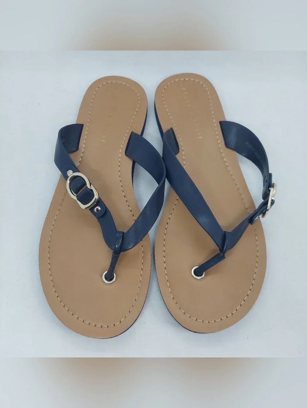 Kelly & Katie Murie Sandals Womens Size 9.5M Navy Blue Metallic Hardware Casual